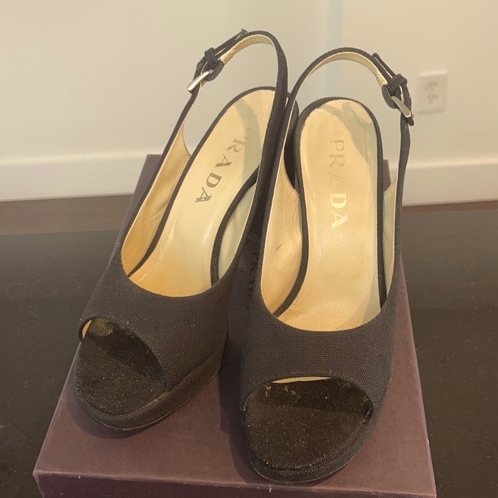 Prada vintage Black Heels Open Back Size 7.0, 7.5